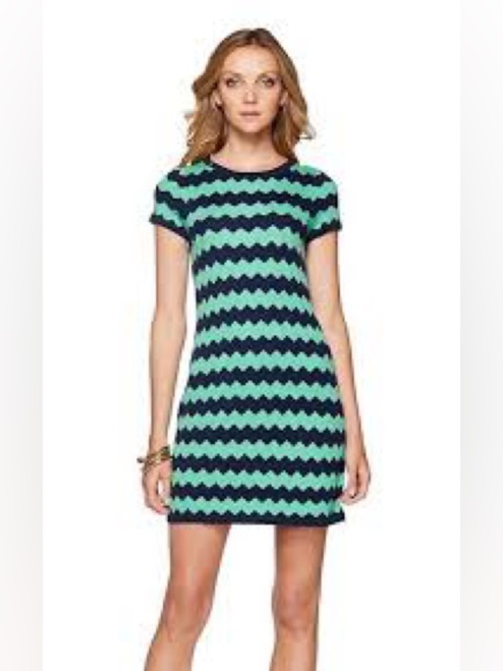 Lilly Pulitzer Santana Chevron Sweater Shift Dress Blue Green XS‎